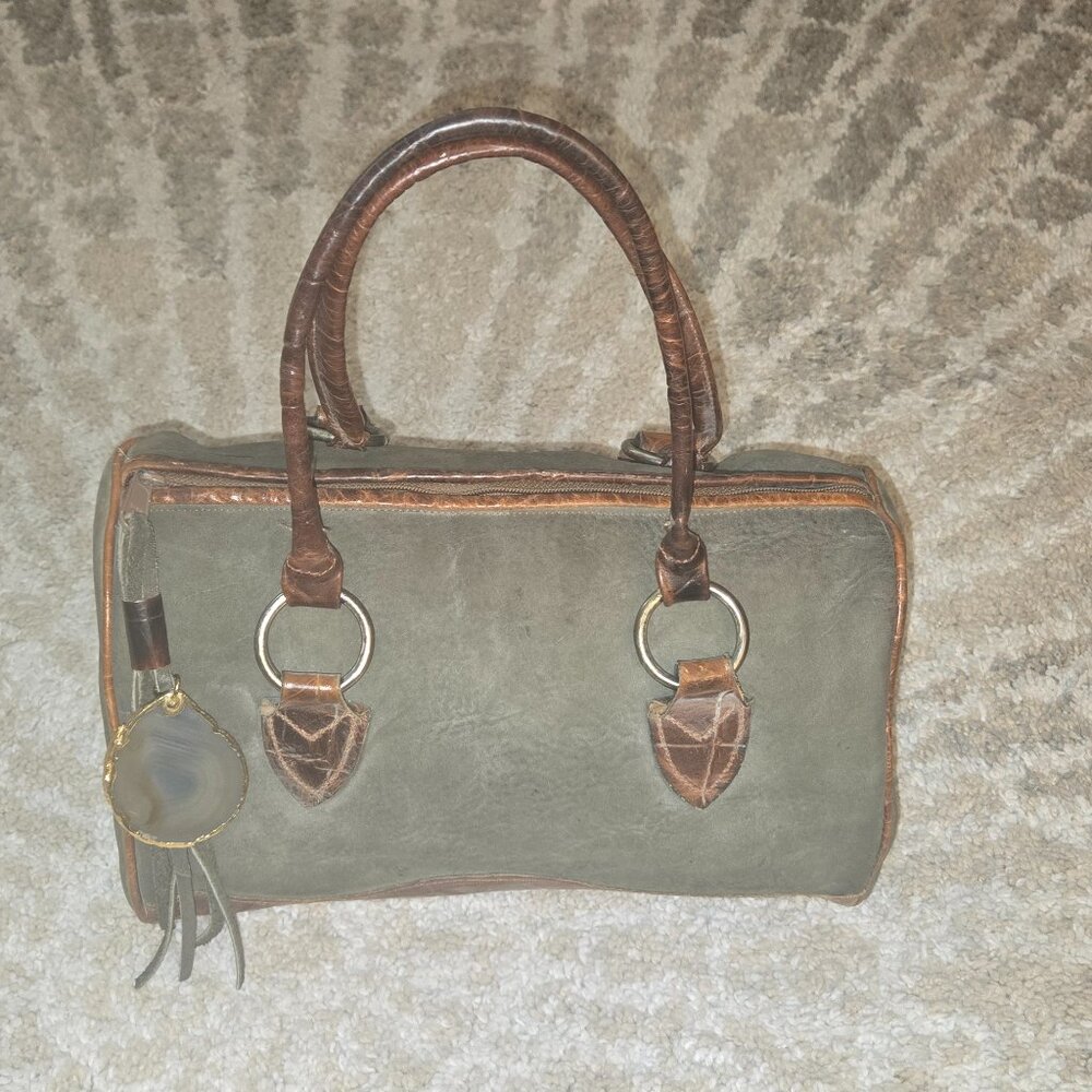 Marco Avane Vintage Green Suede and Leather Barrel Bag